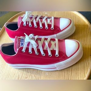 NEW* custom made platform red and pink converse sneakers. Women size 8.5